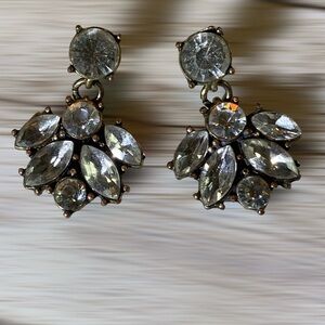 Silver Crystal Bezel Set Teardrop Dangling Vintage  Earrings
